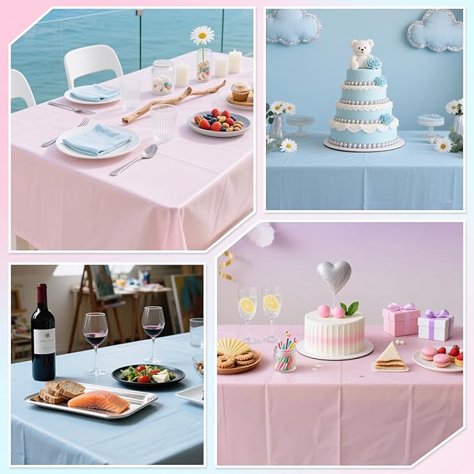 6 Packs Gender Reveal Tablecloths 54 x 108 Inch Disposable Plastic Pink and Blue Tablecloth Waterproof Rectangle Table Covers for Boy or Girl Baby Shower Party Decorations
