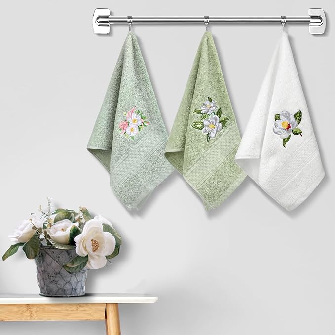 Magnolia Floral Hand Towels Farmhouse Green White Magnolia Bathroom Decor 14x29