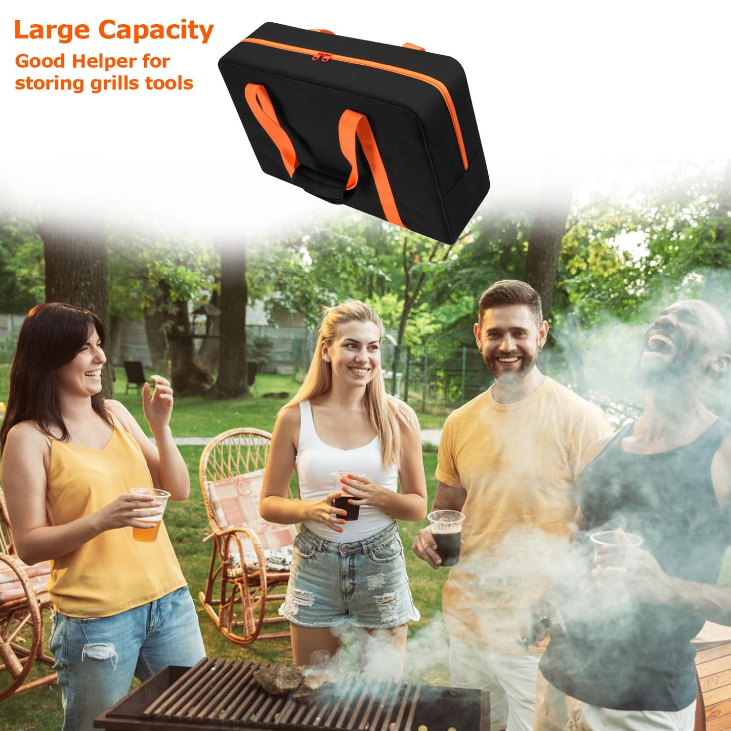 Cosmos BBQ Tool Storage Bag Grill Accessory Storage Bag Grill Utensil Carry Bag Grilling Hardware Tote Bag Container Foldable Grill Tool Replacement Bag for Outdoor Camping Barbecue, 18.1x5.1x13 Inch