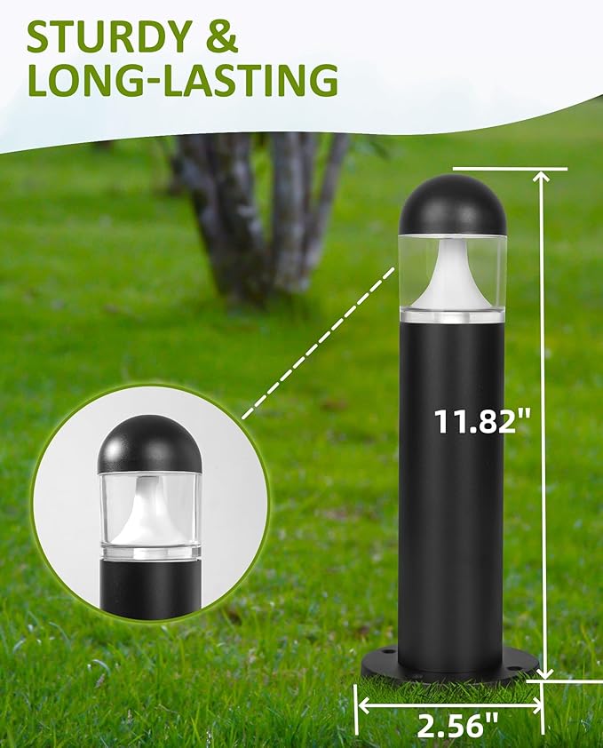 12 Pack Low Voltage Landscape Pathway Lights Wired, Outdoor Modern 12V LED Bollard Lights for Driveway Garden Walkway Yard Lawn (Included Connector), 2700K Warm White Waterproof, Black