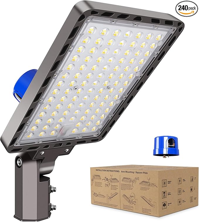 240W LED Parking Lot Light Outdoor,ETL Listed 36000LM Dusk to Dawn LED Flood Lights Commercial 5000K Slip Fitter Mount IP65 Waterproof 85-277V Shoebox Pole Street Light for Barn Yard Driveway