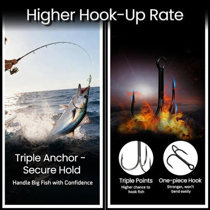 FishTrip 25pcs Fishing Treble Hooks, High Carbon Steel Triple Fishing Hooks with Ultra Brabed Sharp for Saltwater Freshwater Black, Treble Hook for Bass Trout Fishing Lures Replacement Size 16-4/0