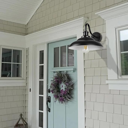 Outdoor Gooseneck Barn Light, 12'' Farmhouse Exterior Wall Mount Light, Outdoor Indoor Wall Sconce, Exterior Porch Lighting Fixture, Industrial Outside Black Lantern for Entryway Garage, 3 Pack