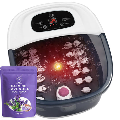 Foot Spa Bath Massager with Heat Bubbles and Vibration Massage and Jets, 16 OZ Calming Lavender Foot Soak Epsom Salt, MoodRelish Foot Soaker with Red Light, 22 Massage Rollers, Adjustable Temp - Black