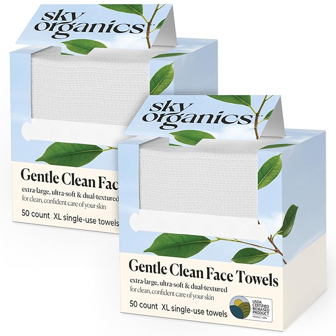 Sky Organics - Gentle Clean Face Towels - 100 XL Single-Use Face Wipes - Ultra