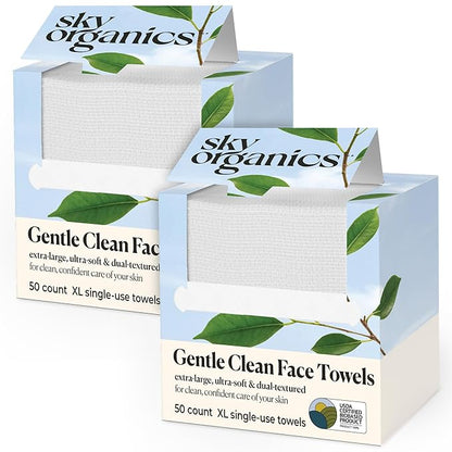 Sky Organics - Gentle Clean Face Towels - 100 XL Single-Use Face Wipes - Ultra