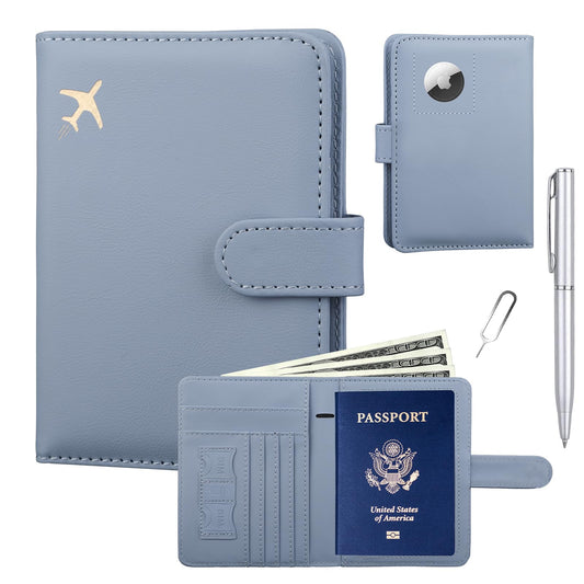 GOAUS Passport Holder for Travel with AirTag Slot, Passport Book Wallet