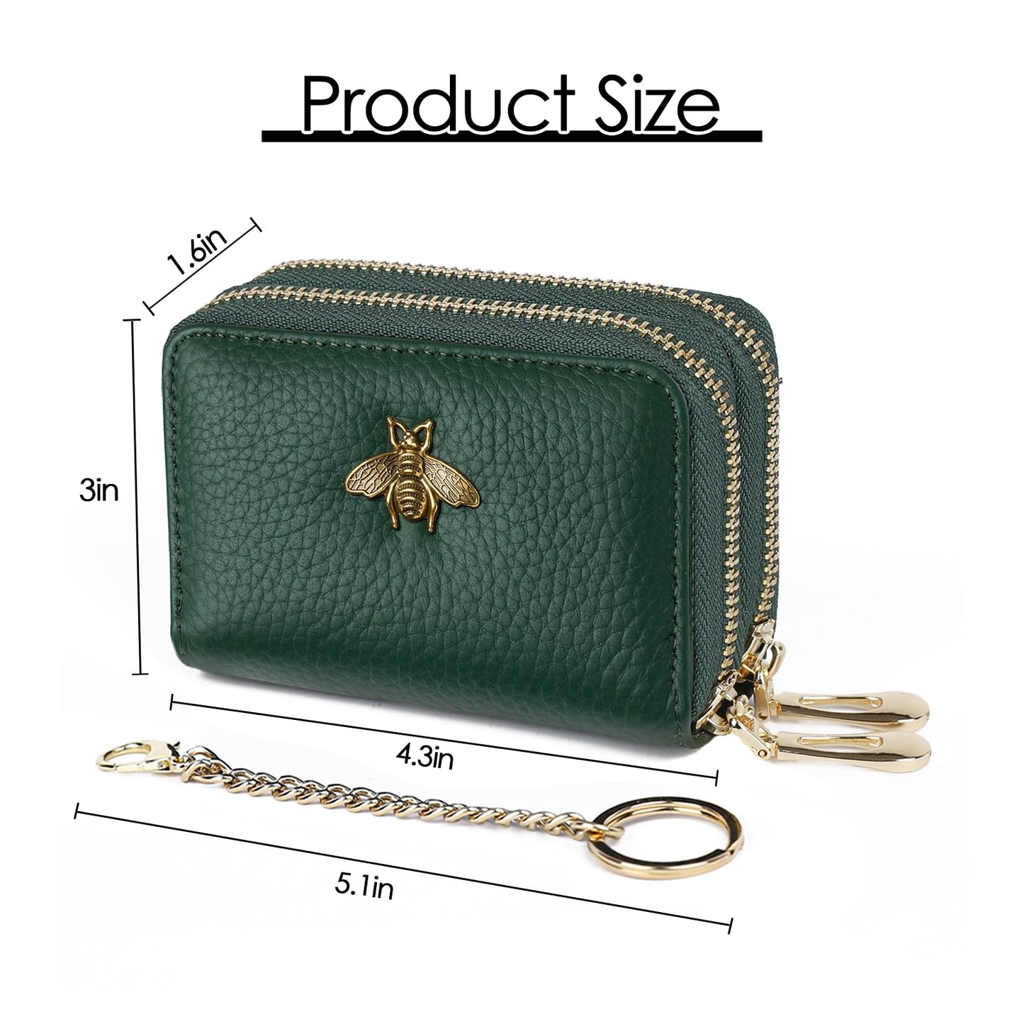 imeetu RFID Credit Card Holder, Small Leather Double Zipper Card Case Wallet for Women (Max,Green)
