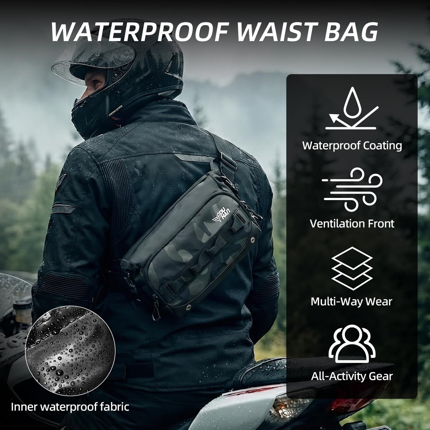 DUHAN Multi-Function Motorcycle Waist Bag – Waterproof Adjustable Leg & Tactical Pack 4-Way Wearable for Motorcycle, Hiking, Cycling, Outdoor Work