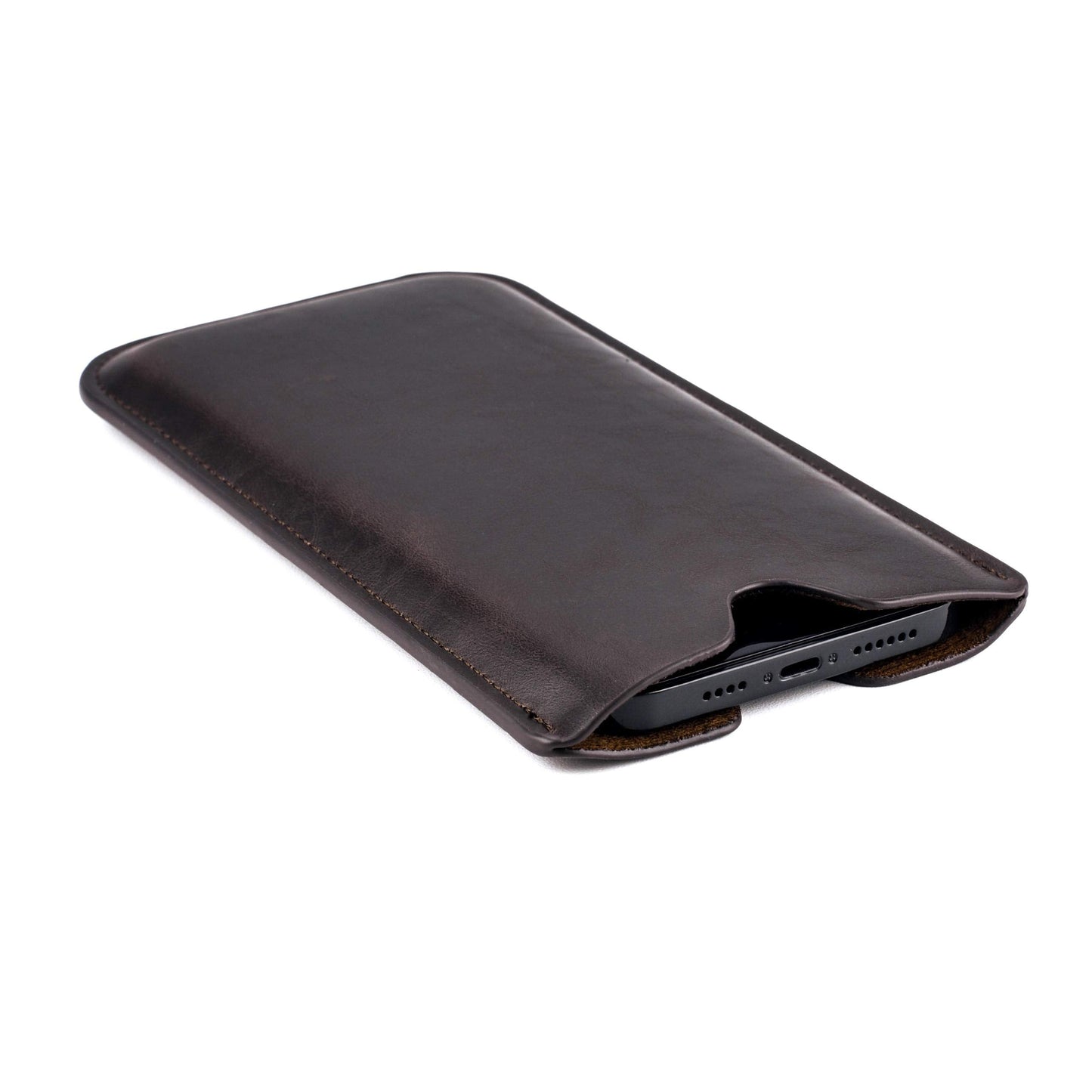 Dockem Executive Sleeve for iPhone 12-16 Pro Max, 14-16 Plus (6.7 inch) – Slightly Padded Vegan Leather w/Microfiber Lining - Slim Slip-on Case [Dark Brown]