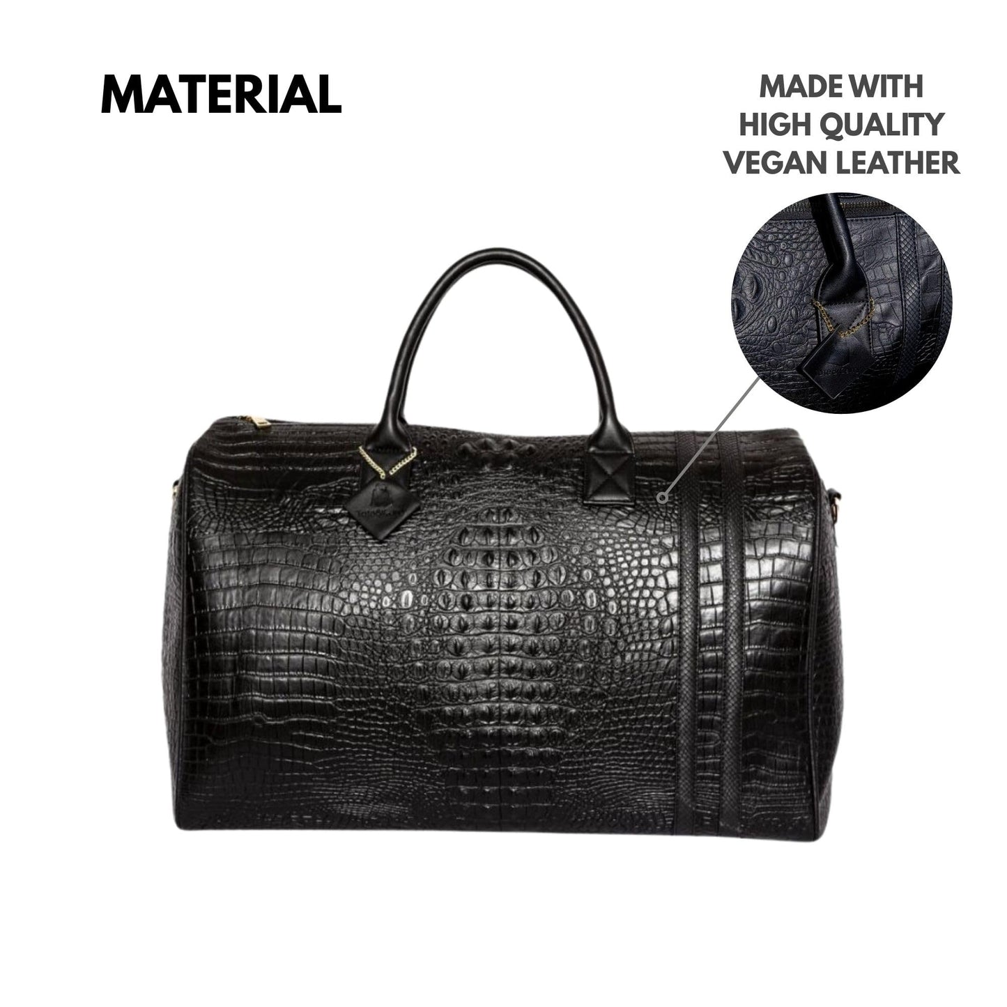 Tote&Carry Apollo 2 Duffle Bag for Travel Women & Men, TSA Approved Carry On Duffel Bag, Premium Vegan, Durable Weekender Luggage for All-Purpose Use (XL - Crocodile Skin, Black)
