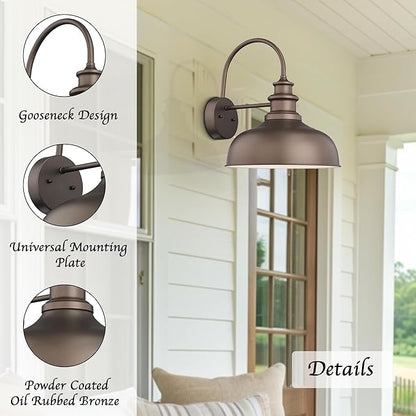 Bestshared 14 Inch Dome Gooseneck Barn Light,Farmhouse Wall Sconce, Outdoor Wall Mount Light, Exterior Lighting Fixture, Porch Lantern for Entryway, Garage,Patio (ORB+White, 14” Dome-1Pack)