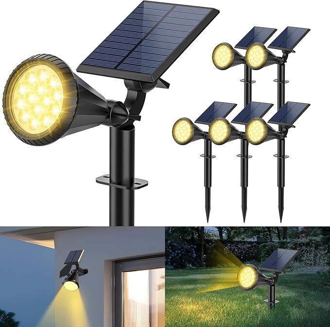Solar Spot Lights Outdoor, 4 Modes/6 Pack Solar Spotlights Waterproof, 180° Adjustable Powered Landscape Lights, Outdoor Solar Lights for Yard Garden Pathway Flag Tree Wall Statue Warm White