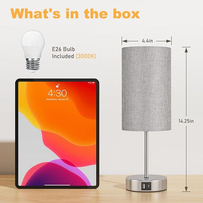 AKASUKI Table Lamp for Bedroom, 3 Way Dimmable Touch Lamp with Dual Charging Station, Small Bedside Lamps for Night Stands, Living Room, Office(LED Bulb Included)