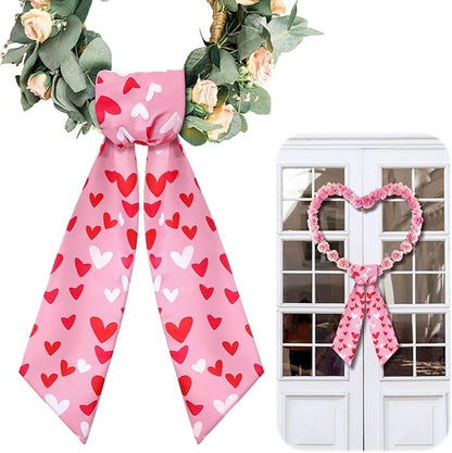 Wreath Sash for Front Door Wreath Satin Sash Blank Sashes Embroidery Monogram Yard Doorway Indoor Outdoor Wall Ribbon Bow Home Decor(Red, Pink,Romantic Heart Print)