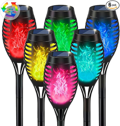 IkeeRuic Christmas Decorations Outdoor, Multicolor Solar Christmas Lights Outdoor with Flickering Flame, Solar Torch Light for Xmas Decor, Solar Powered Outside Lighting for Yard Pathway Patio Outside