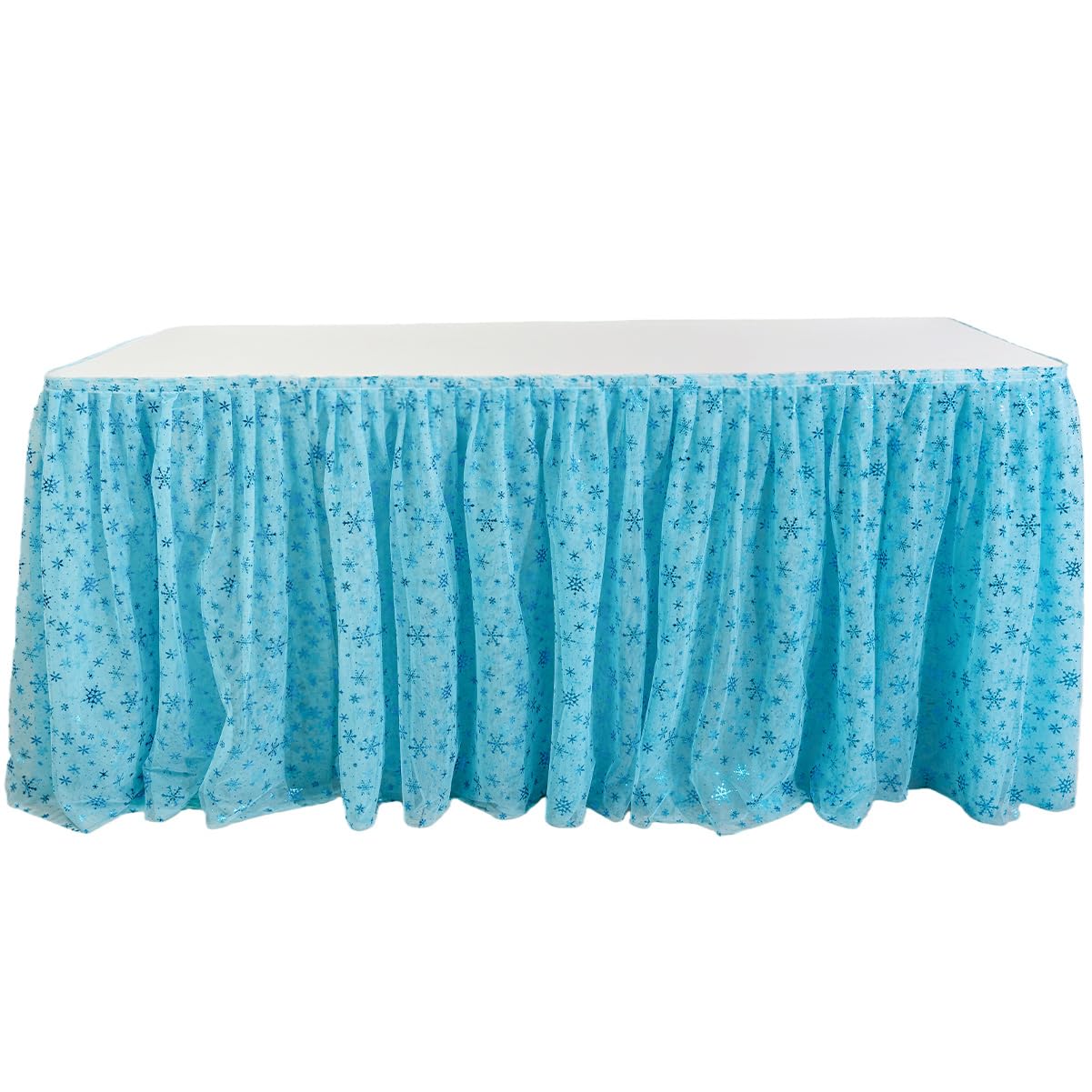 Deugold 6ft Blue Table Skirts Party Birthday Decorations,2 Pack Table Cloth Desk Skirts for Baby Shower Princess Girls Cake Dessert Buffet Decorations