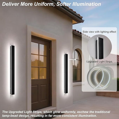 Modern Outdoor Wall Light 2 Pack 47IN, 2700K-6500K Dimmable Long Exterior Wall Light Fixtures IP65 Waterproof Black Outdoor Wall Sconce for Garage, House