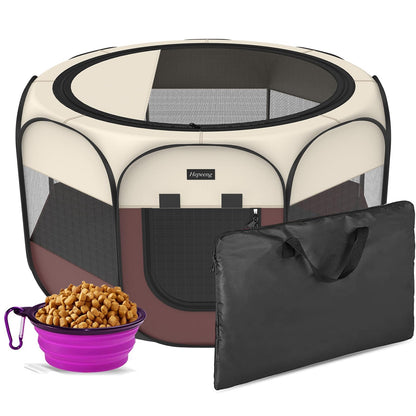 Hepeeng Portable Foldable Pet Dog Cat Playpen and Puppy playpen Pet Tent with Carrying Case Collapsible Travel Bowl Indoor/Outdoor Use with Water Resistant and Removable Shade Cover
