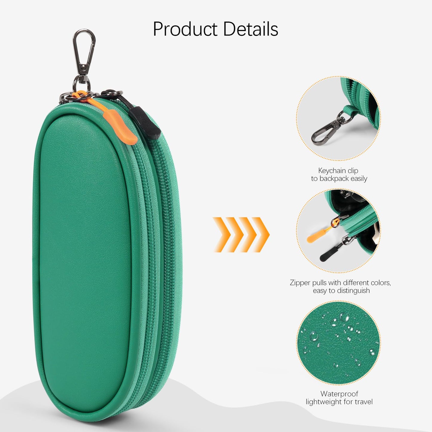 Tangoner Double Eyeglasses Case with Zipper – Faux Leather Soft Sunglasses Pouch, Portable Travel Glasses Holder with Keychain Clip for Men & Women (Green PU)