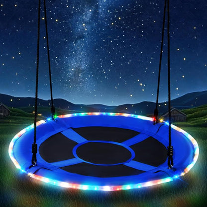Trekassy 700lbs 40” Saucer Tree Swing with LED Lights for Kids Adults Outdoor 2 Tree Hanging Straps-Blue