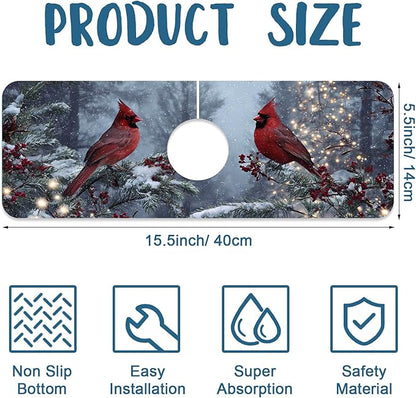Winter Sink Splash Guard Faucet Mat Cardinal Christmas Super Absorbent Fast