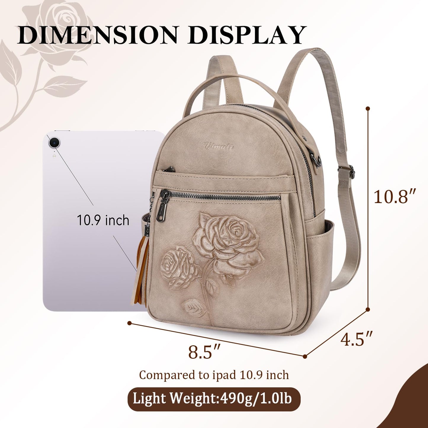 VIMUTI Mini Backpack Purse for Women,Embossed Vegan Leather Small Backpack Fashion Backpacks Daypacks Shoulder Handbag (Apricot)