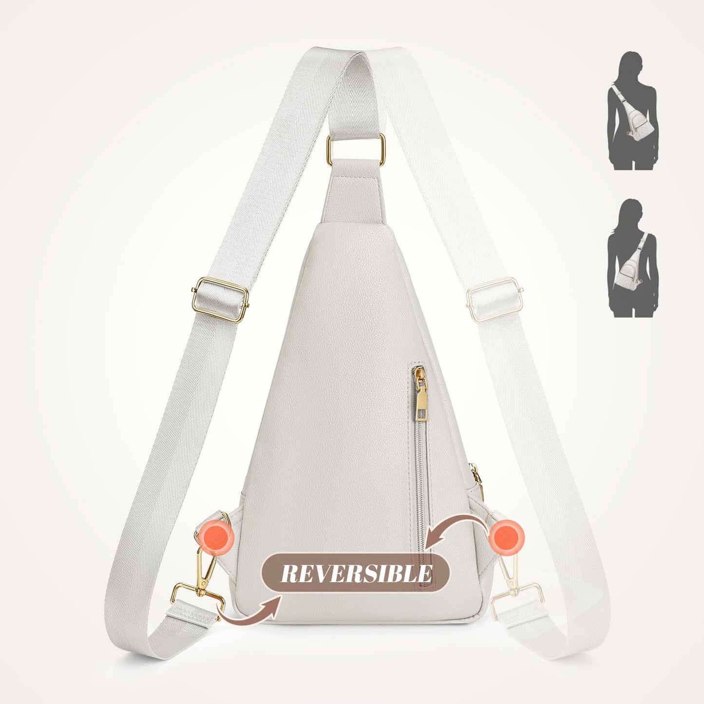 JASGOOD Women Anti-theft Crossbody Sling Bag, Leather Chest Bag Sling Backpack for Fashion Travel,White