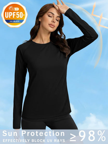 KINSWT Swim Tops Women Long Sleeve Sun Protection UV Shirts Moisture Wicking Rash Guard Lightweight Shirts,Black M
