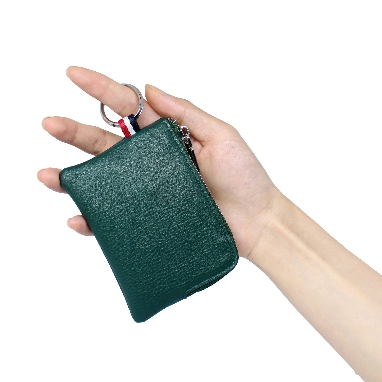 Plinvo Mini Genuine Leather Wallet Coin Purse with Dual Keyrings Compact Change Pouch and Card Holder for Men and Women (Dark green)
