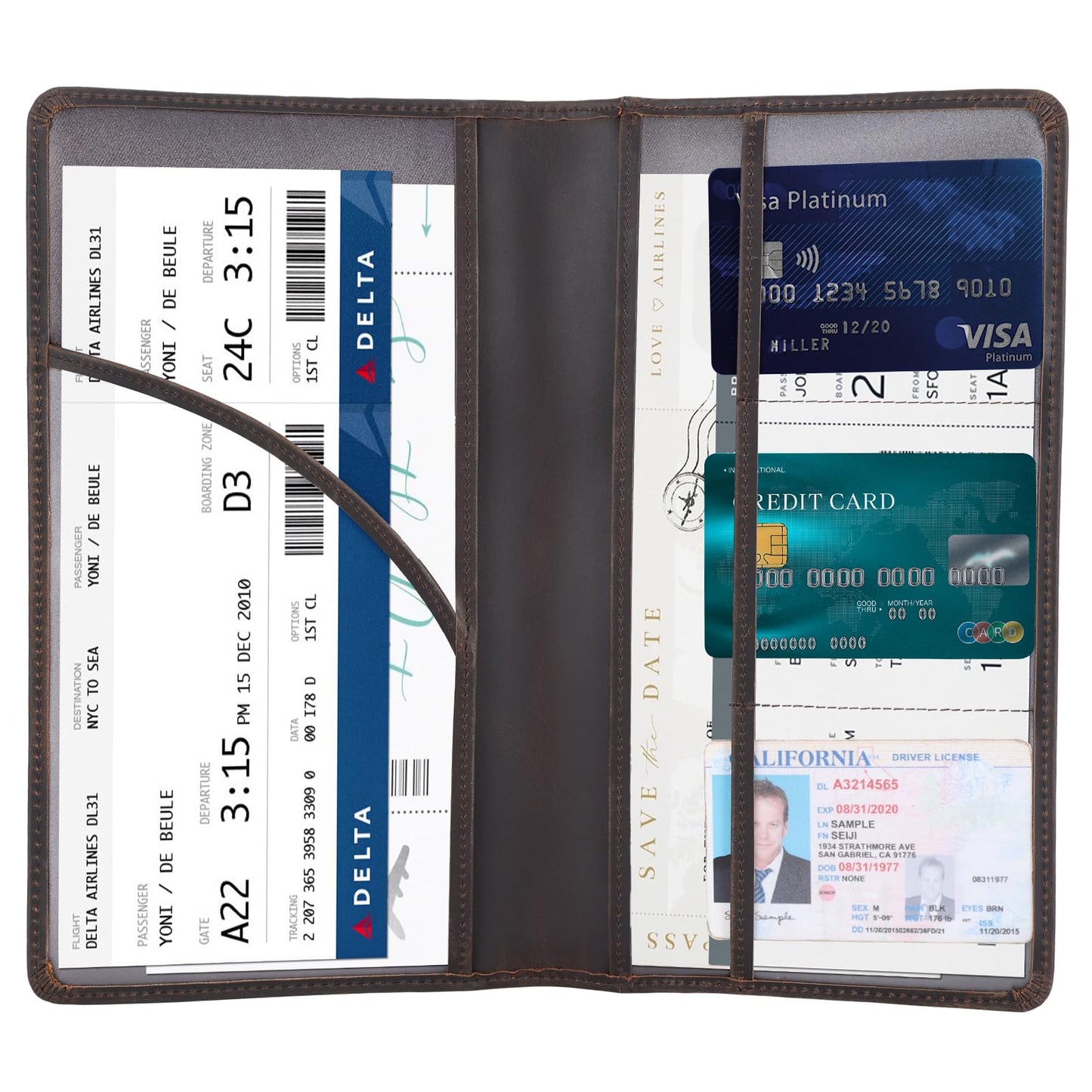Polare Vintage Full Grain Leather Car Registration and Insurance Card Holder, Vehicle Glove Box Organizer Car Essentials RFID Wallet Case for Driver License, Cards & Documents