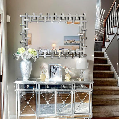 Decorative Mirror for Living Room, 47'' x 32'' Large Wall Mirror with Beveled Glass Frame, Modern Accent Mirror for Dining Room, Entryway, Fireplace, Bedroom