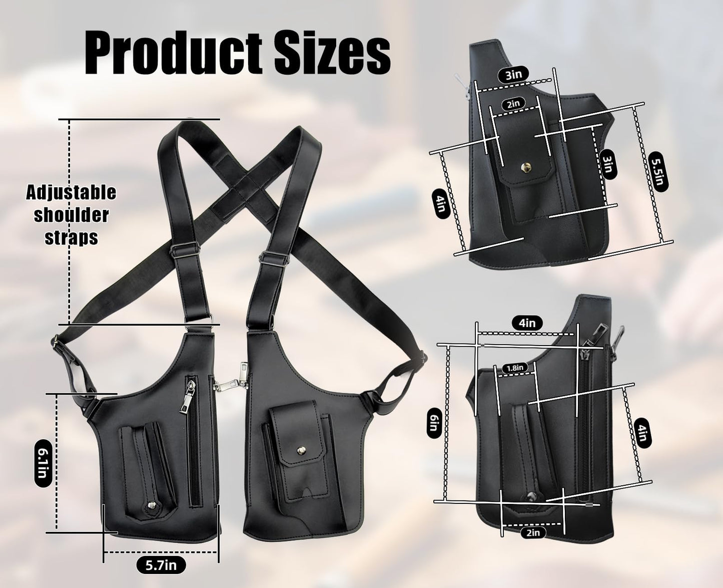 Double Shoulder Armpit Bag for Men, Premium PU Leather Adjustable Shoulder Underarm Bag, Anti-Theft Cross-Body Concealed Carry with Hidden Phone Wallet Pocket(Brown)