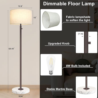 Floor Lamp for Living Room,Dimmable Floor Lamp,Modern Standing Lamp with Marble Base,Tall Standing Lamp for Bedroom, Reading,Office & Kids' Room,LED Bulb Included(Brown)