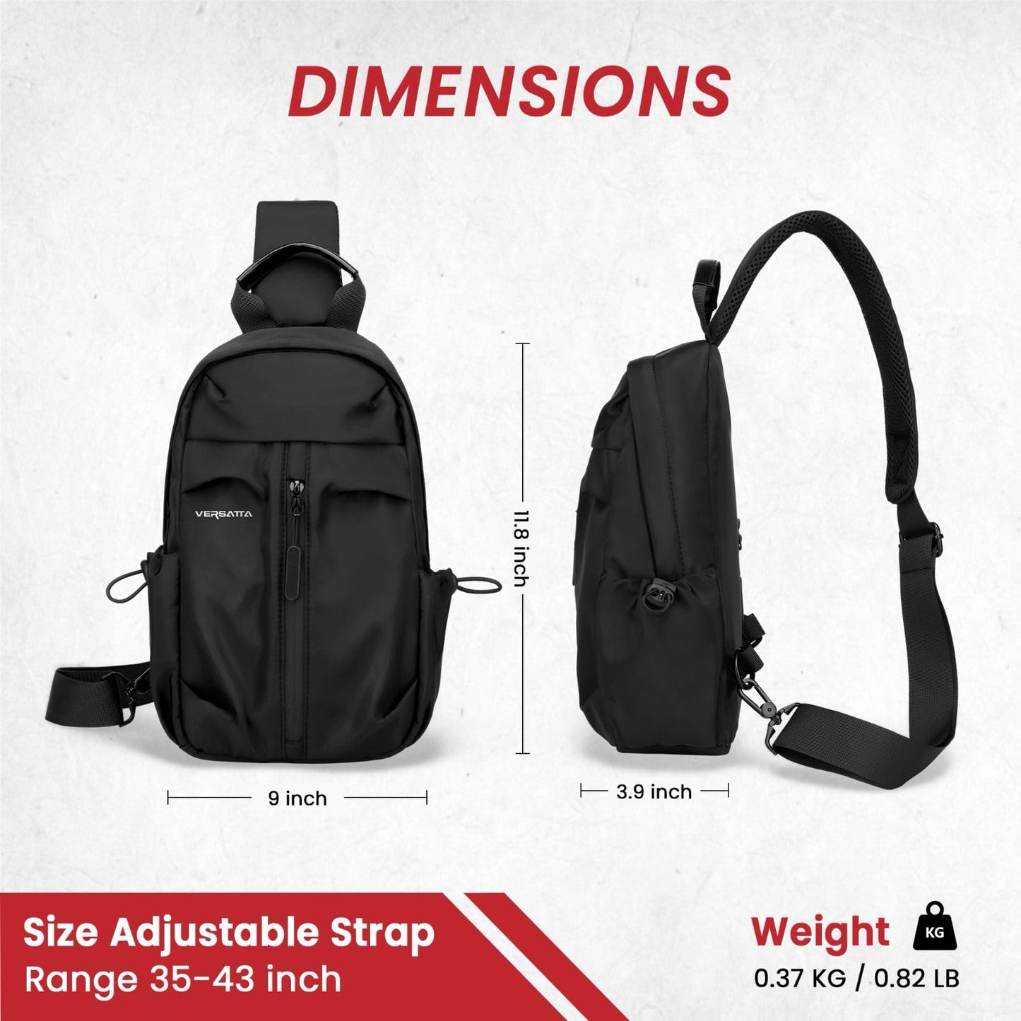VERSATTA Small Sling Crossbody Backpack with RFID Pocket, Adjustable Shoulder Bag for Men Women, Lightweight One Strap Backpack for Hiking, Mini Travel Crossbody Bags for Women Chest Bag with USB Port