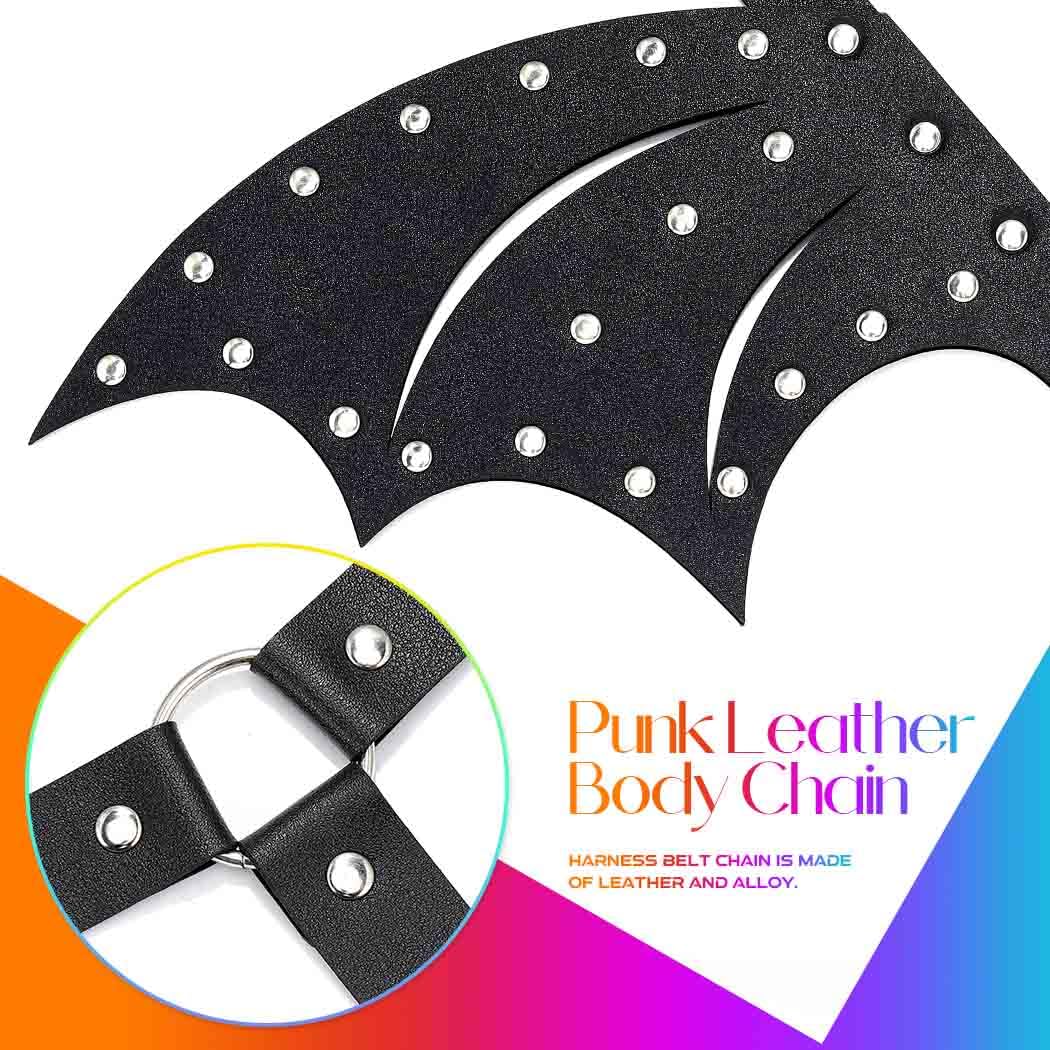 BODIY Leather Waist Chain with Back Wings Gothic Black Chest Belts Bat Pu Body Accessories for Women