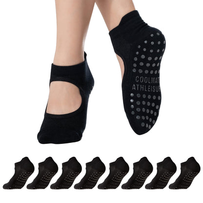 CoolMate Pilates Socks with Grips for Women, Yoga Socks, Crew Non Slip Women for Workout, Barre, Pilates Gifts