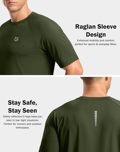 G Gradual Men's Athletic Workout T-Shirts Moisture Wicking Cooling Running Shirts Short Sleeve Performance Tee for Gym Tennis(Olive,4XL)