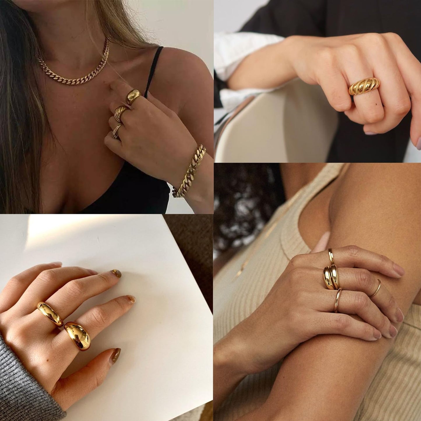 FAXHION 12PCS Gold Stackable Rings Set for Women, 18K Gold Plated Open Stacking Knuckle Ring, Adjustable Chunky Signet Band Statement Ring for Gift