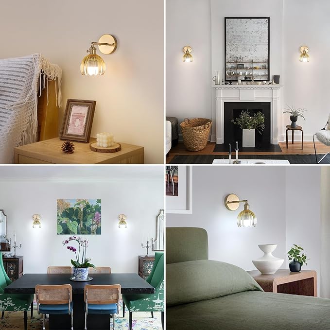 Vintage 5000 mAh Battery Operated Wall Sconce with Yellow Clear Tulip Gradient Glass Lampshade Rechargeable Battery Powered Wall Light with Remote Control for Bedroom, Set of 2