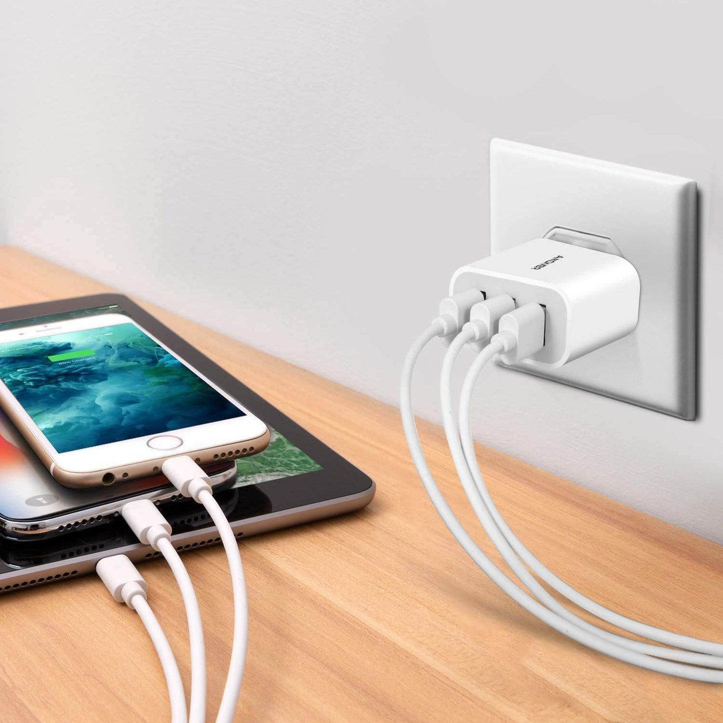 USB Wall Charger, Amoner 2Pack 15W 3-Port USB Charger Block iPhone Cube Charging Blocks for iPhone 14/13/12/11/X/XR/X/8/7/6, Galaxy, Android Phones and More