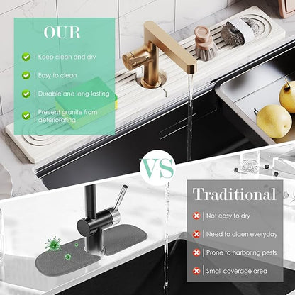 Stone Faucet Mat for Kitchen Sink, Diatomite Drying Stone Tray & Sink Protector