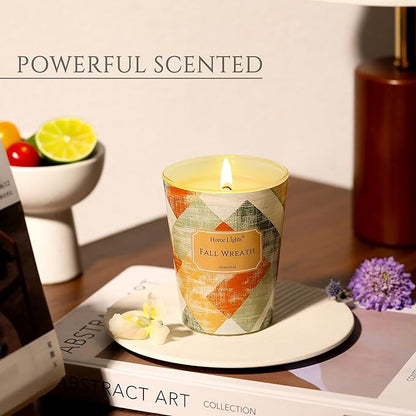 HomeLights Soy Wax Candles for Home Scented, 1-Wick Candles in Fall Wreath Scented, Rustic Modern Aromatherapy Candles Gift for Parties, Relaxing, 6.7oz