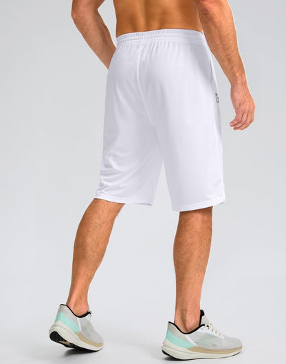 G Gradual Men's Athletic Shorts with Pockets 9" / 11" Long Basketball Shorts Lightweight Quick Dry Gym Workout Shorts for Men(White,XL)