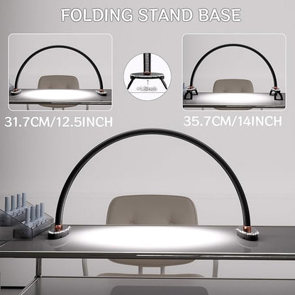 Half Moon Light for Nail Desk, Black Nail Tech Desk Lamp with Stepless Dimming, 3 Color Temperature, for Manicure, Tattoos, Eyebrows, Beauty
