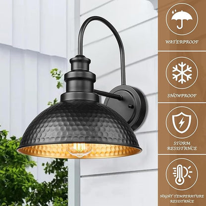 Casia Outdoor Farmhouse Barn Lights, Rustic Outdoor Wall Sconce, Exterior Wall Lights, Front Door Mounted Lighting Fixture,Vintage Gooseneck Lighting (Black, 4 Pack)