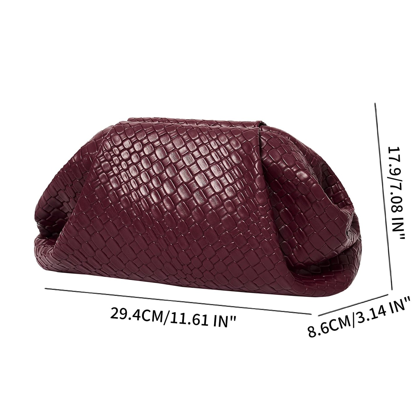 PHILOMENA Women's Woven Evening Bag Vegan Leather Clutch Purse Dumpling Ruched Bag Party Wedding Elegant Handbags (Wine Red)
