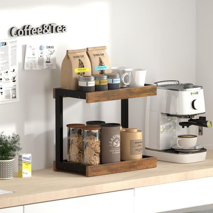 MARTY 2 Tier Spice Rack Organizer for Countertop, 15.8''L Coffee Station/Bathroom Organizer Countertop, Counter Shelf Desktop Storage Organizer for Kitchen, Bedroom, Office (Black)