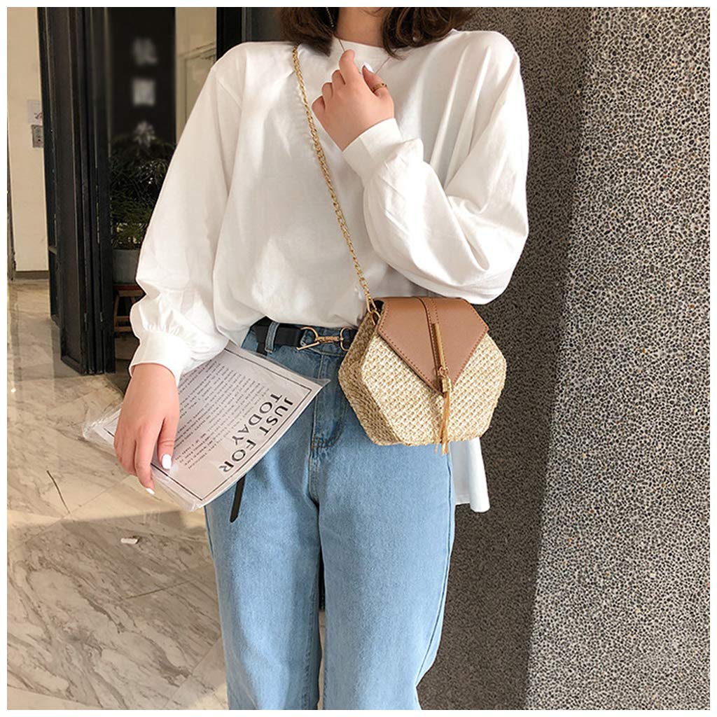 Bausweety Straw Crossbody Bag Summer Beach Shoulder Bag for Women