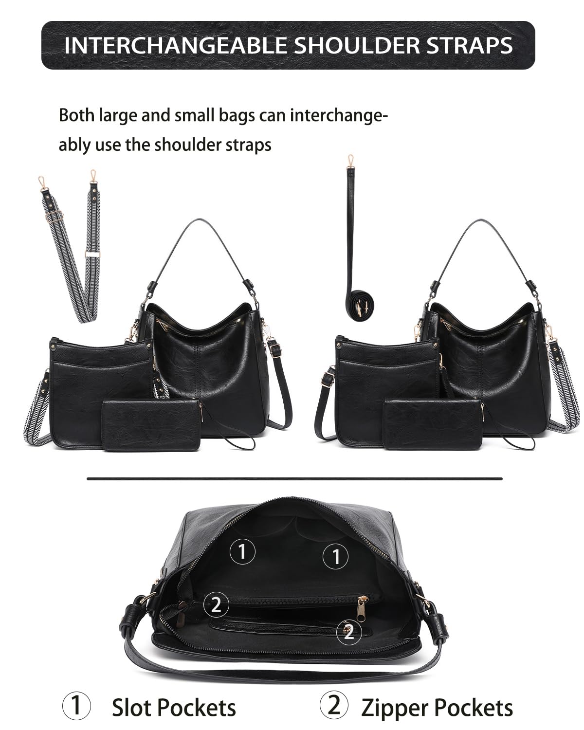 Purses for Women 3PCS, Crossbody Bags Set Large Leather Purse Shoulder Handbags with Wallet Adjustable Straps for Ladies Tote